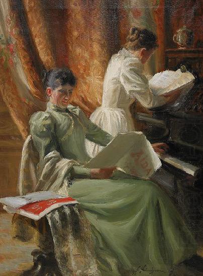 Emil Lindgren Interior med musicerande kvinnor vid pianot china oil painting image